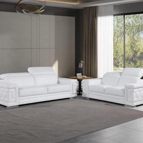 296 - Global United Genuine White Leather 2-Pc Set