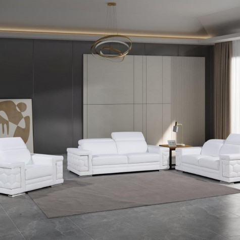 296 - Global United Genuine White Leather 3-Pc Set