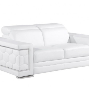 296 - Global United Genuine White Leather Loveseat