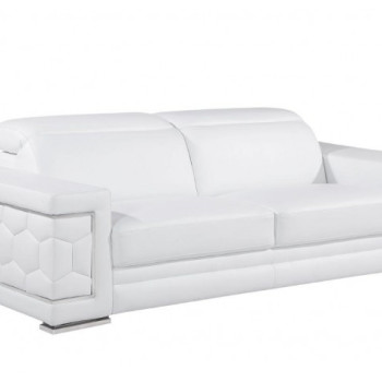 296 - Global United Genuine White Leather Sofa