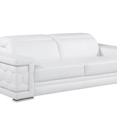 296 - Global United Genuine White Leather Sofa