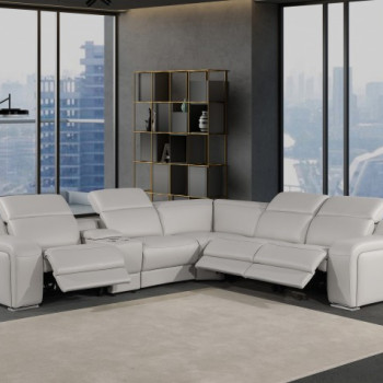 1116 - 6-PC LIght Gray Italian Leather Sectional Sofa w/ 3 Power Recliners