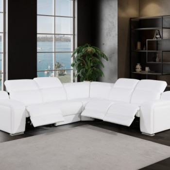1116 - 5-PC White Italian Leather Sectional Sofa w/ 3 Power Recliners