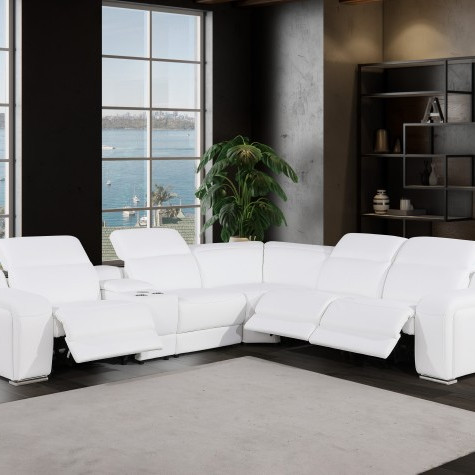 1116 - 6-PC White Italian Leather Sectional Sofa w/ 3 Power Recliners