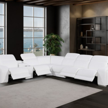 1116 - 7-PC White Italian Leather Sectional Sofa w/ 4 Power Recliners