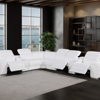 1116 - 8-PC White Italian Leather Sectional Sofa w/ 3 Power Recliners