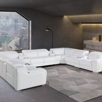 1116 - White 12-Piece 4-Power Reclining Italian Leather Sectional Sofa