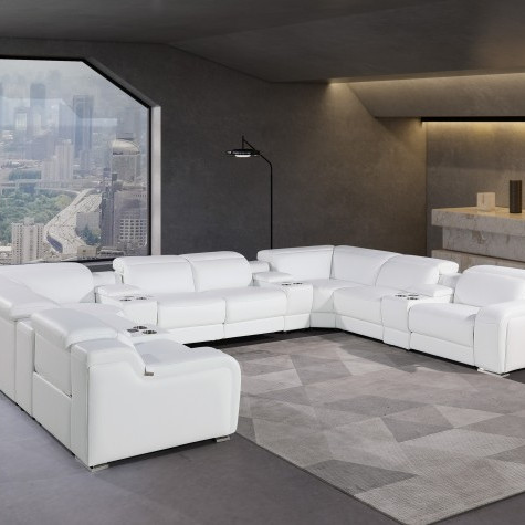 1116 - White 12-Piece 4-Power Reclining Italian Leather Sectional Sofa
