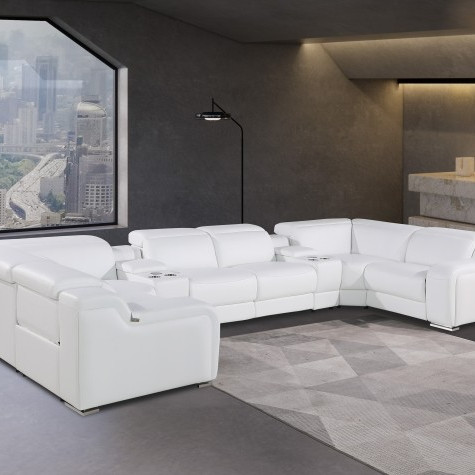1116 - White 8-Piece 4-Power Reclining Italian Leather Sectional Sofa