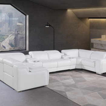 1116 - White 8-Piece 2-Power Reclining Italian Leather Sectional Sofa