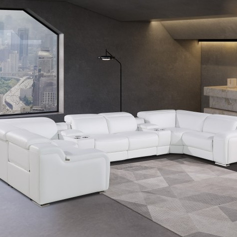 1116 - White 8-Piece 2-Power Reclining Italian Leather Sectional Sofa