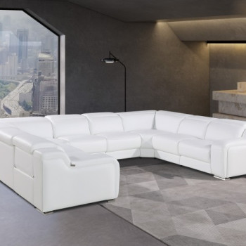 1116 - White 8-Piece No Console 4-Power Reclining Italian Leather Sectional Sofa