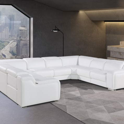 1116 - White 8-Piece No Console 4-Power Reclining Italian Leather Sectional Sofa