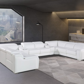 1116 - White 10-Piece 4-Power Reclining Italian Leather Sectional Sofa