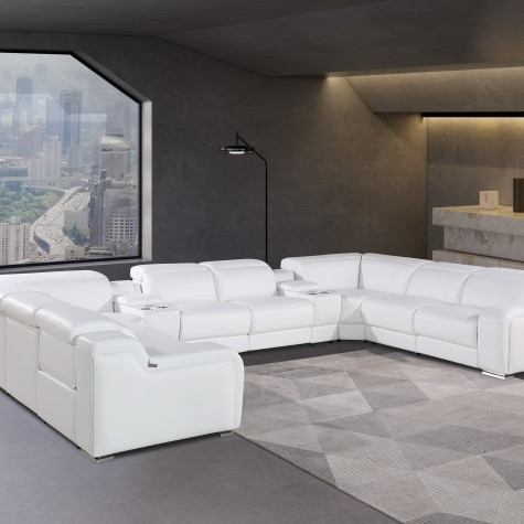 1116 - White 10-Piece 4-Power Reclining Italian Leather Sectional Sofa