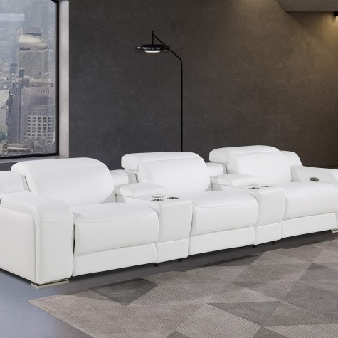 1116-WHITE-5PC 3-Power Reclining Sofa With Power Headrest In Italian Leather
