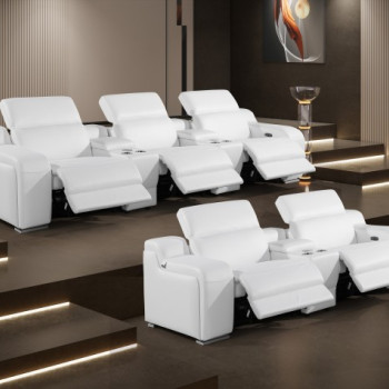 1116-WHITE - 8PC 5-Power Reclining Sofa With Power Headrest in Italian Leather