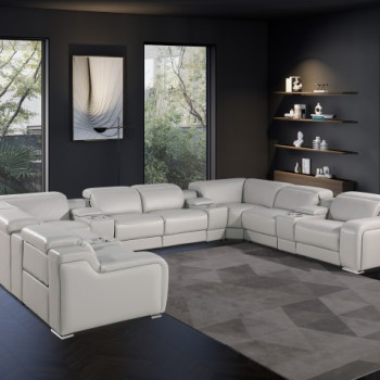 1116 - Light Gray 12-Piece 4-Power Reclining Italian Leather Sectional Sofa
