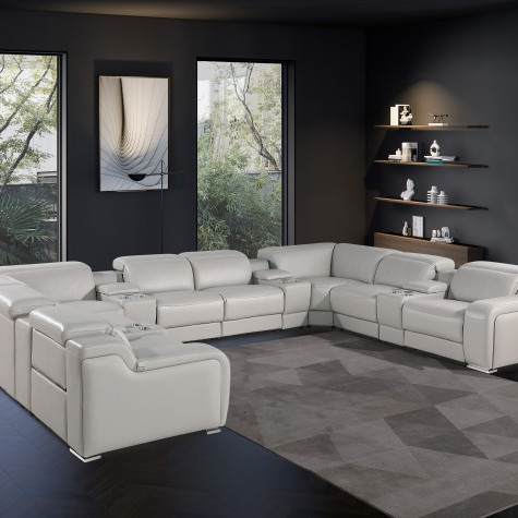 1116 - Light Gray 12-Piece 4-Power Reclining Italian Leather Sectional Sofa