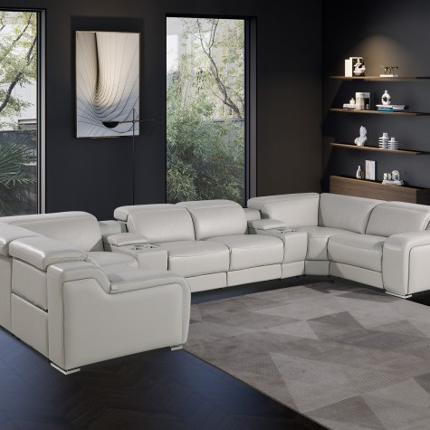 1116 - Light Gray 8-Piece 2-Power Reclining Italian Leather Sectional Sofa