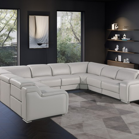 1116 - Light Gray 8-Piece No Console 4-Power Reclining Italian Leather Sectional Sofa