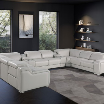 1116 - Light Gray 10-Piece 4-Power Reclining Italian Leather Sectional Sofa