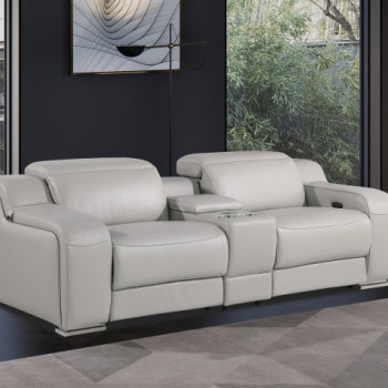 1116-LIGHT GRAY-3PC 2-Power Reclining Loveseat With Power Headrest in Italian Leather
