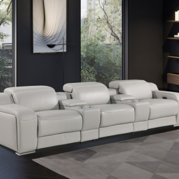 1116-LIGHT GRAY- 5PC 3-Power Reclining Sofa With Power Headrest In Italian Leather
