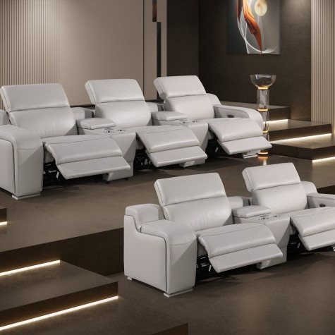 1116-LIGHT GRAY - 8PC 5-Power Reclining Sofa With Power Headrest in Italian Leather