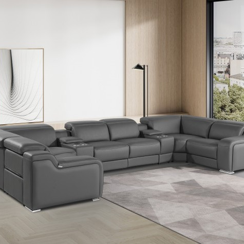1116 - Dark Gray 8-Piece 4-Power Reclining Italian Leather Sectional Sofa