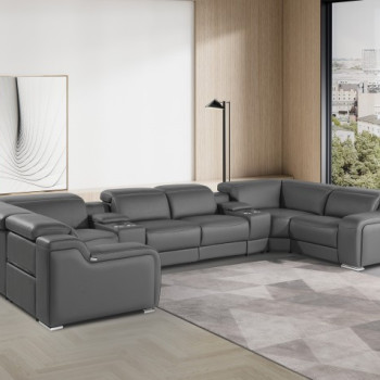 1116 - Dark Gray 8-Piece 2-Power Reclining Italian Leather Sectional Sofa