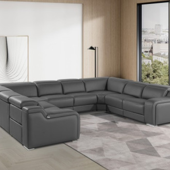 1116 - Dark Gray 8-Piece No Console 4-Power Reclining Italian Leather Sectional Sofa