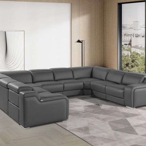 1116 - Dark Gray 8-Piece No Console 4-Power Reclining Italian Leather Sectional Sofa