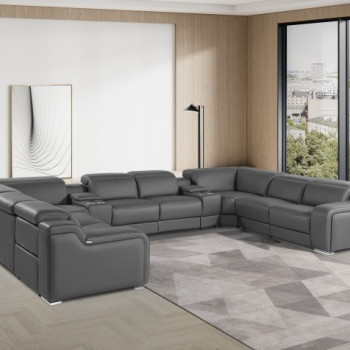 1116 - Dark Gray 10-Piece 4-Power Reclining Italian Leather Sectional Sofa