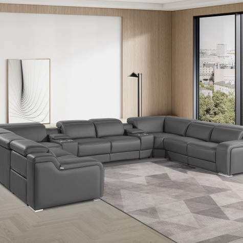 1116 - Dark Gray 10-Piece 4-Power Reclining Italian Leather Sectional Sofa