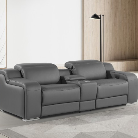 1116-DARK GRAY-3PC 2-Power Reclining Loveseat With Power Headrest in Italian Leather
