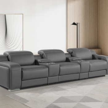 1116-DARK GRAY-5PC 3-Power Reclining Sofa With Power Headrest In Italian Leather
