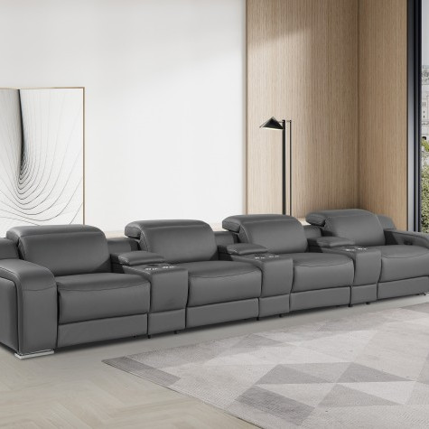 1116-DARK GRAY- 7PC 4-Power Reclining Sofa With Power Headrest in Italian Leather
