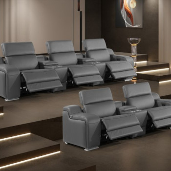 1116-DARK GRAY - 8PC 5-Power Reclining Sofa With Power Headrest in Italian Leather