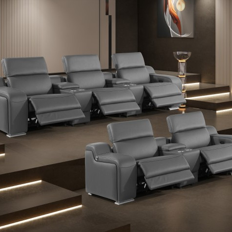 1116-DARK GRAY - 8PC 5-Power Reclining Sofa With Power Headrest in Italian Leather