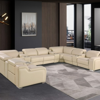 1116 - Beige 12-Piece 4-Power Reclining Italian Leather Sectional Sofa