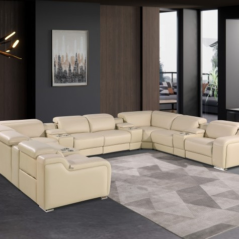 1116 - Beige 12-Piece 4-Power Reclining Italian Leather Sectional Sofa