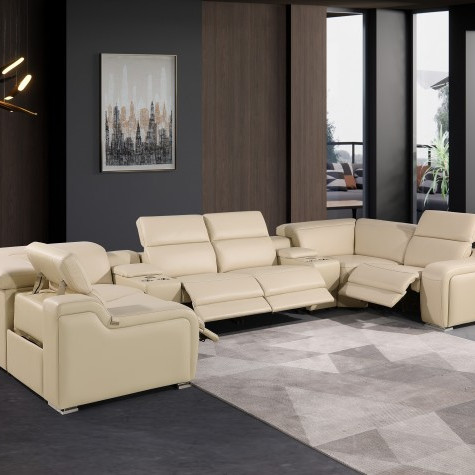 1116 - Beige 8-Piece 4-Power Reclining Italian Leather Sectional Sofa
