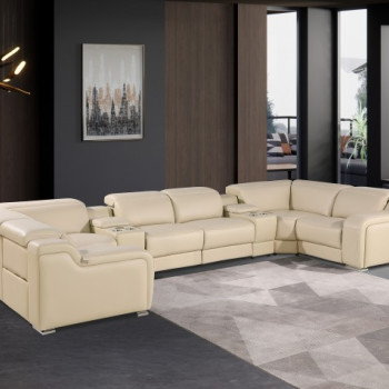 1116 - Beige 8-Piece 2-Power Reclining Italian Leather Sectional Sofa