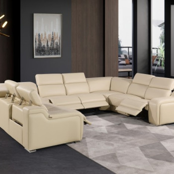 1116 - Beige 8-Piece No Console 4-Power Reclining Italian Leather Sectional Sofa