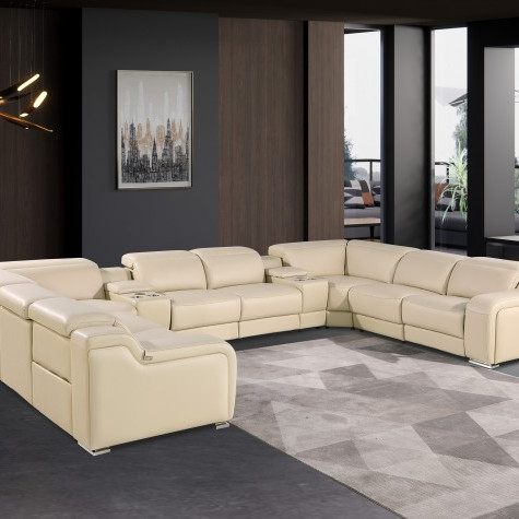1116 - Beige 10-Piece 4-Power Reclining Italian Leather Sectional Sofa