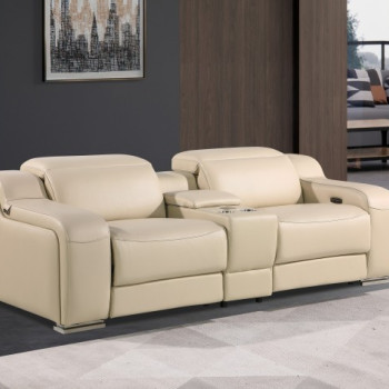 1116-BEIGE- 3PC 2-Power Reclining Loveseat With Power Headrest in Italian Leather