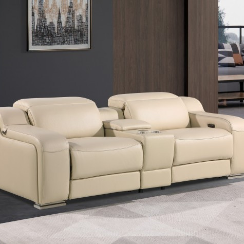 1116-BEIGE- 3PC 2-Power Reclining Loveseat With Power Headrest in Italian Leather