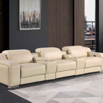 1116-BEIGE-5PC 3-Power Reclining Sofa With Power Headrest In Italian Leather