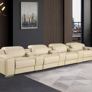 1116-BEIGE- 7PC 4-Power Reclining Sofa With Power Headrest in Italian Leather